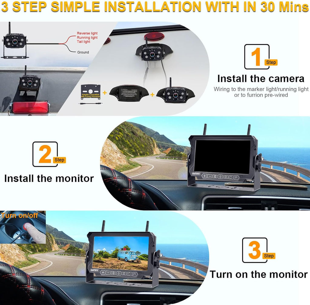 Upgrade Your RV Experience with Our Dual Wireless Backup Camera! 🚐✨ Easy Plug & Play for Furrion - 7" 4 Split Screen & Stable Signal! Perfect for Trailers & Motorhomes! 📸🔧