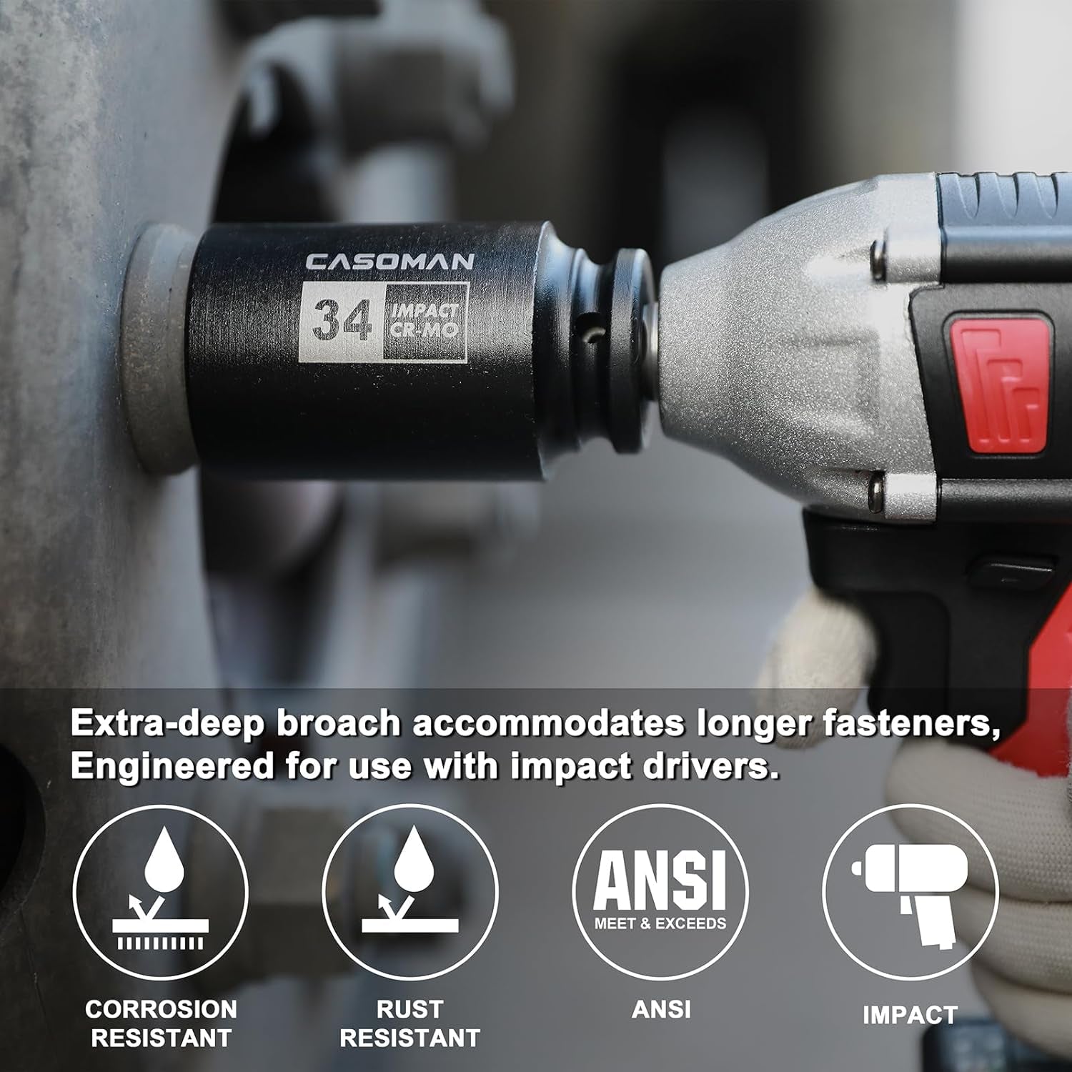 Upgrade your toolbox with the CASOMAN 1/2" Drive Deep Impact Socket Set! Perfect for tackling axle nut jobs, this 9-piece set covers all your metric needs from 29mm to 38mm. Rugged 6-point design for maximum grip!