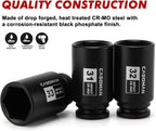 Upgrade your toolbox with the CASOMAN 1/2" Drive Deep Impact Socket Set! Perfect for tackling axle nut jobs, this 9-piece set covers all your metric needs from 29mm to 38mm. Rugged 6-point design for maximum grip!