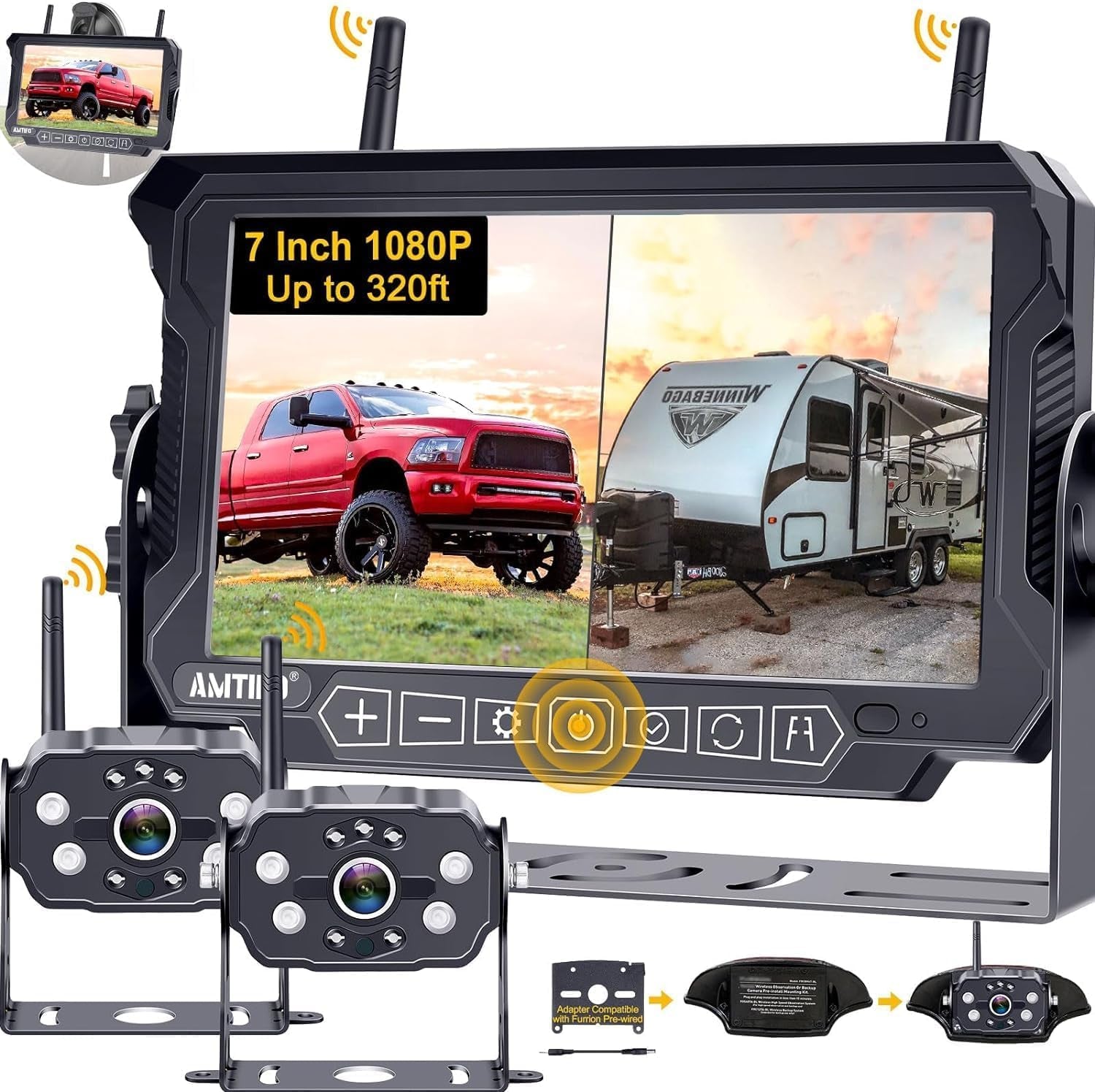 Upgrade Your RV Experience with Our Dual Wireless Backup Camera! 🚐✨ Easy Plug & Play for Furrion - 7" 4 Split Screen & Stable Signal! Perfect for Trailers & Motorhomes! 📸🔧