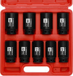 Upgrade your toolbox with the CASOMAN 1/2" Drive Deep Impact Socket Set! Perfect for tackling axle nut jobs, this 9-piece set covers all your metric needs from 29mm to 38mm. Rugged 6-point design for maximum grip!
