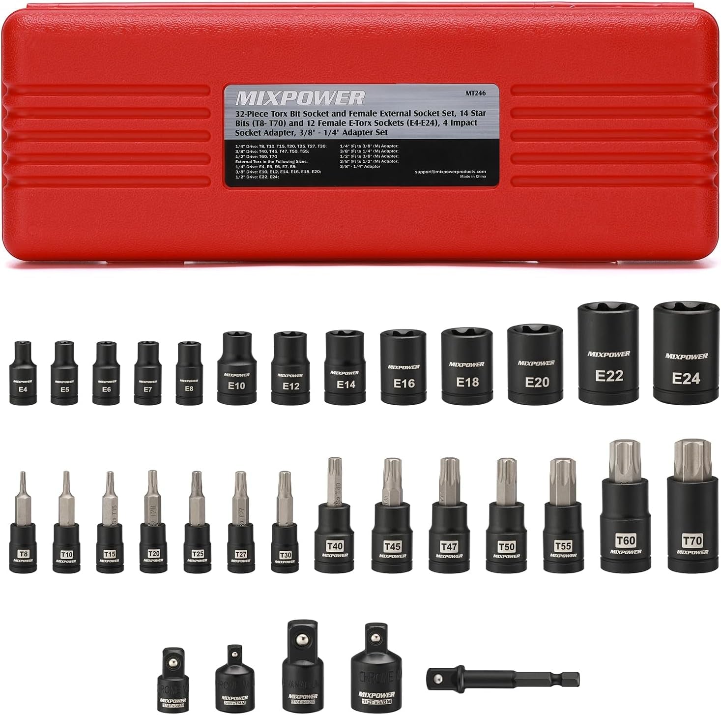 Unlock your DIY potential with the MIXPOWER 32PCS Torx Bit Socket Set! Perfect for tackling any project with 14 star bits & 13 E-Torx sockets made from durable CR-V & S2 alloy steel. #ToolTime #DIY #HomeImprovement