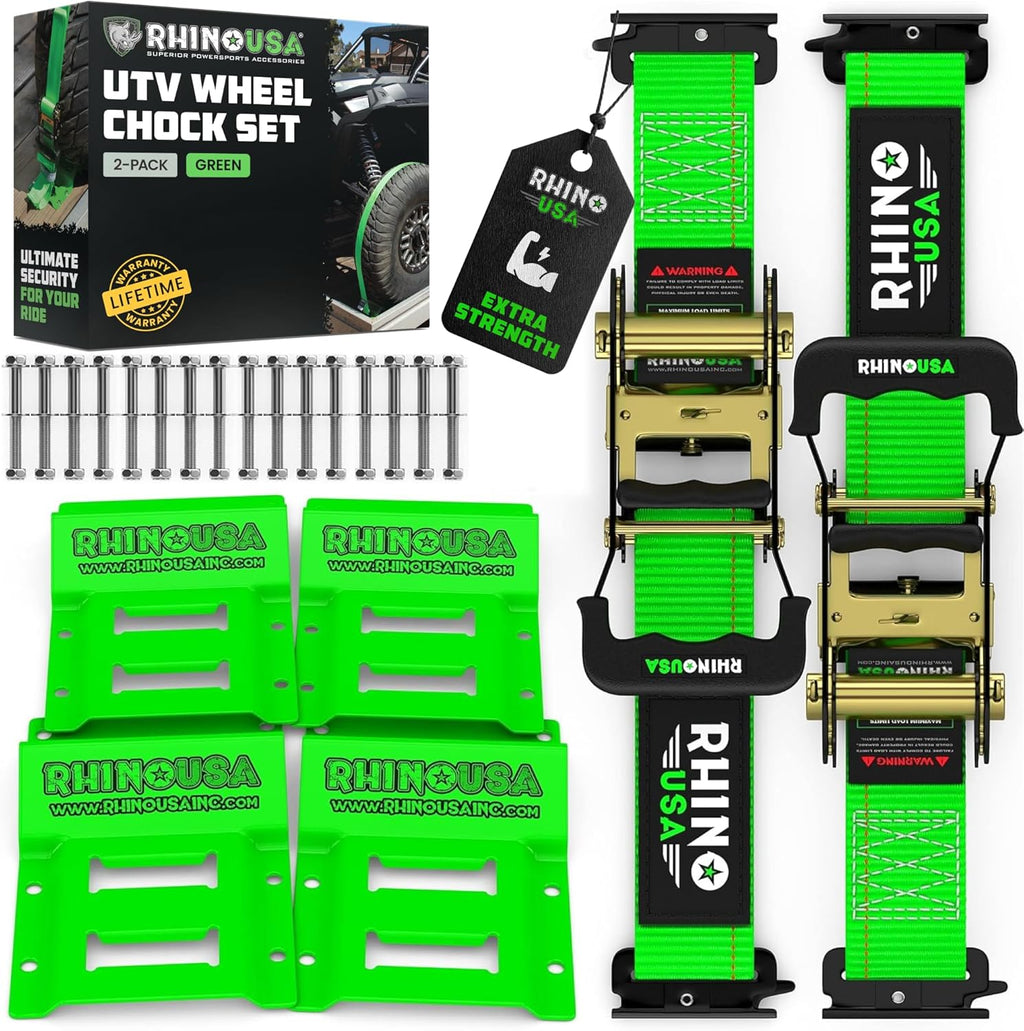 Secure Your Ride with Rhino USA's Heavy-Duty Wheel Chock & Tie Down Kit! 🚜💪 Perfect for ATVs, UTVs, Lawn Mowers & More! #TrailerSafety #AdventureReady