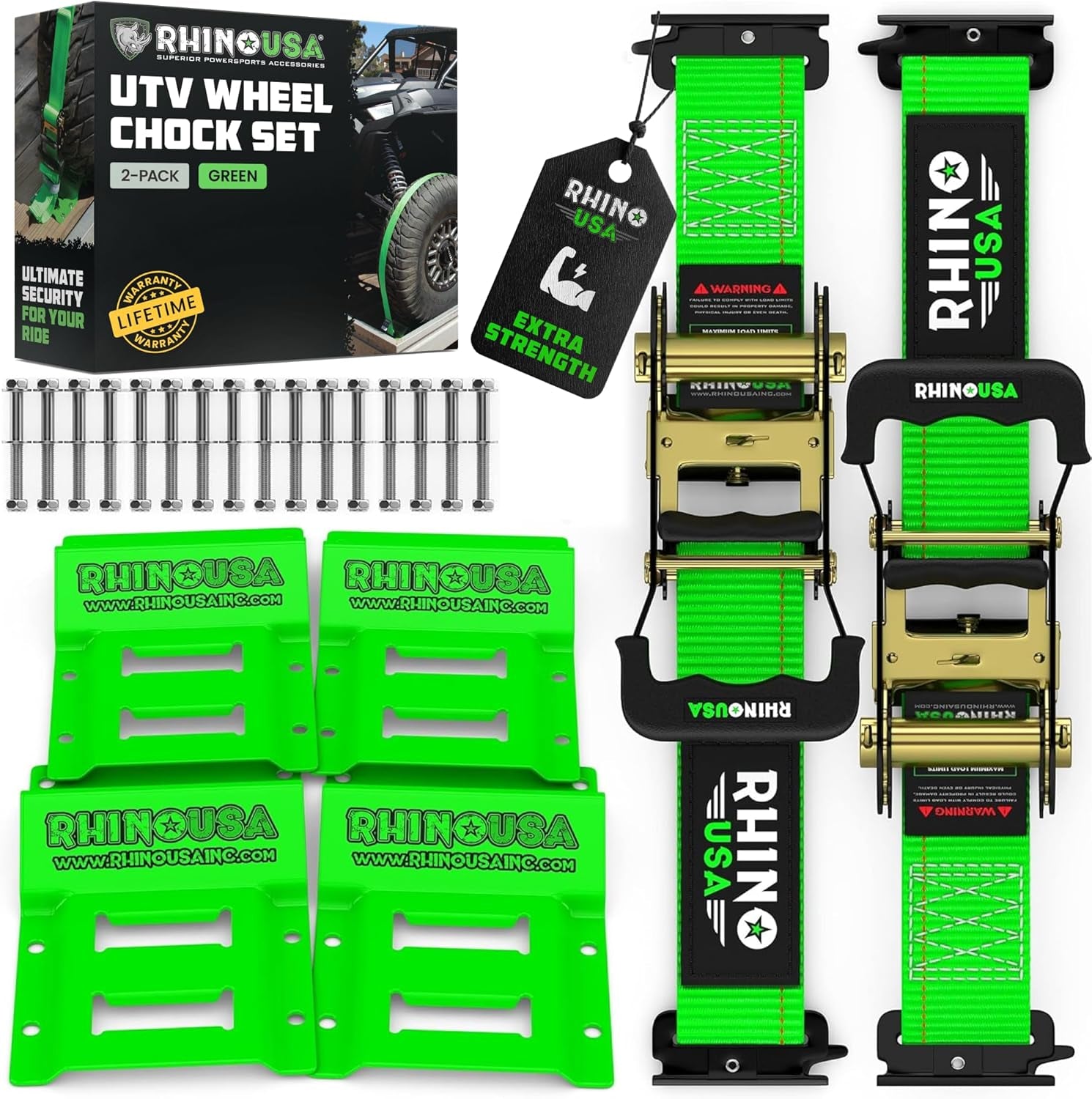 Secure Your Ride with Rhino USA's Heavy-Duty Wheel Chock & Tie Down Kit! 🚜💪 Perfect for ATVs, UTVs, Lawn Mowers & More! #TrailerSafety #AdventureReady